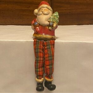 Santa Shelf Sitter with Christmas Tree Plaid Pants Holiday Figurine Decor